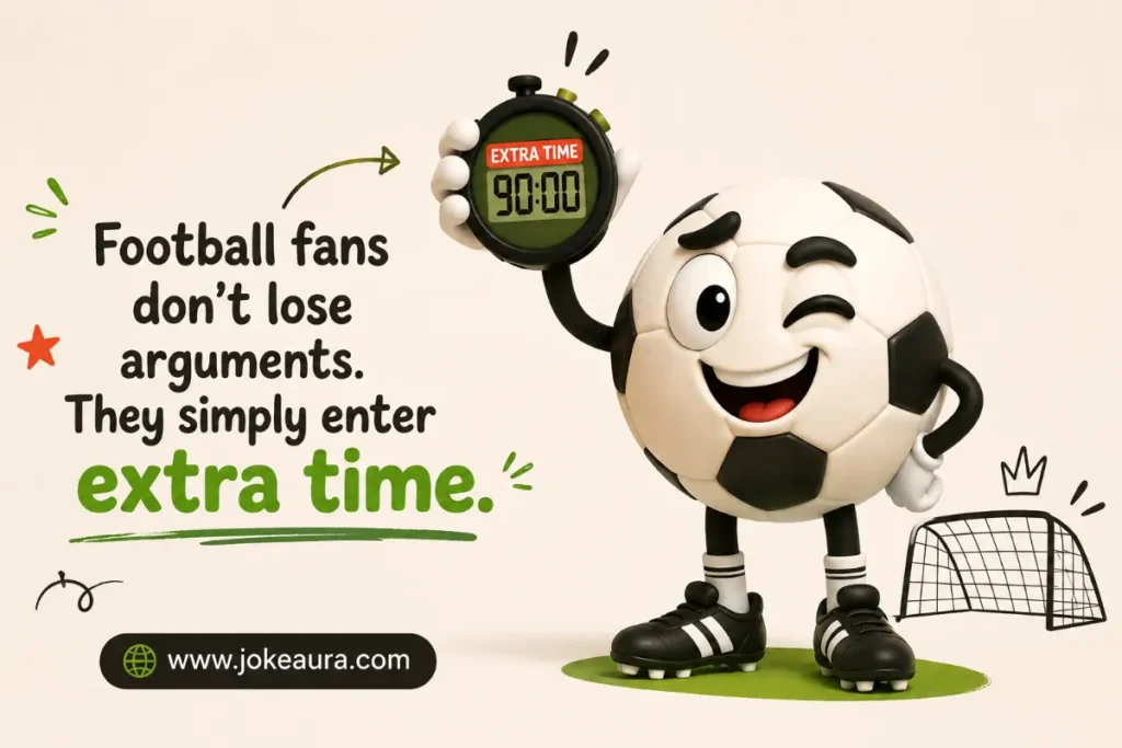Funny Football Puns; Football fans don’t lose arguments. They simply enter extra time.