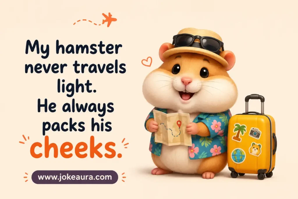 My hamster never travels light. He always packs his cheeks.