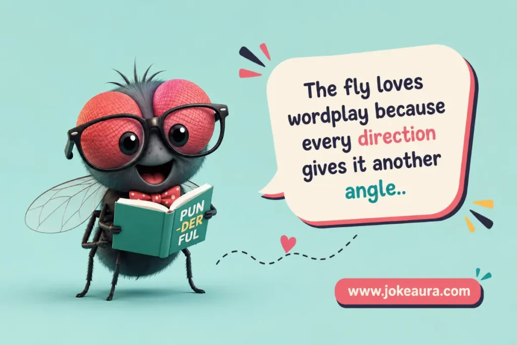 The fly loves wordplay because every direction gives it another angle.