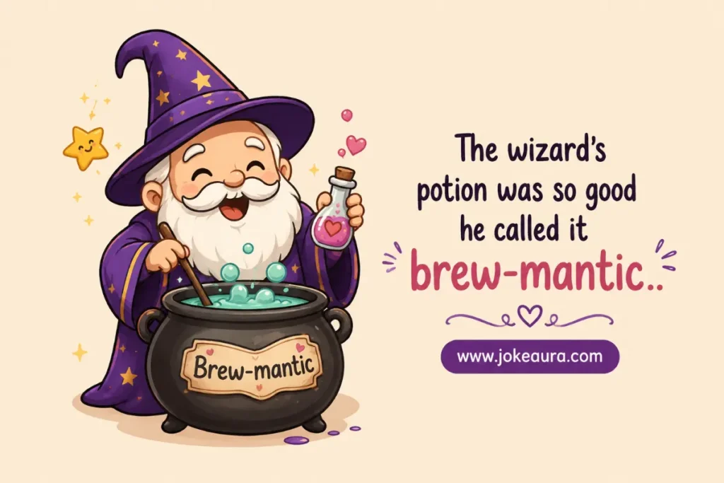 The wizard’s potion was so good he called it brew-mantic.