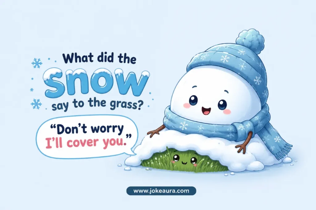 What did the snow say to the grass? “Don’t worry I’ll cover you.”